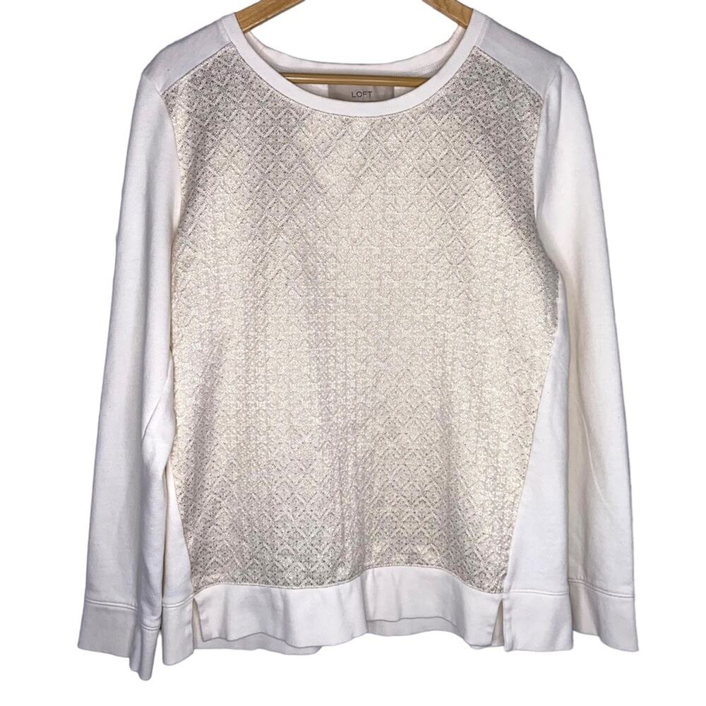 Ann Taylor LOFT Sweatshirt Women Size Large Pullover Top Metallic Front *